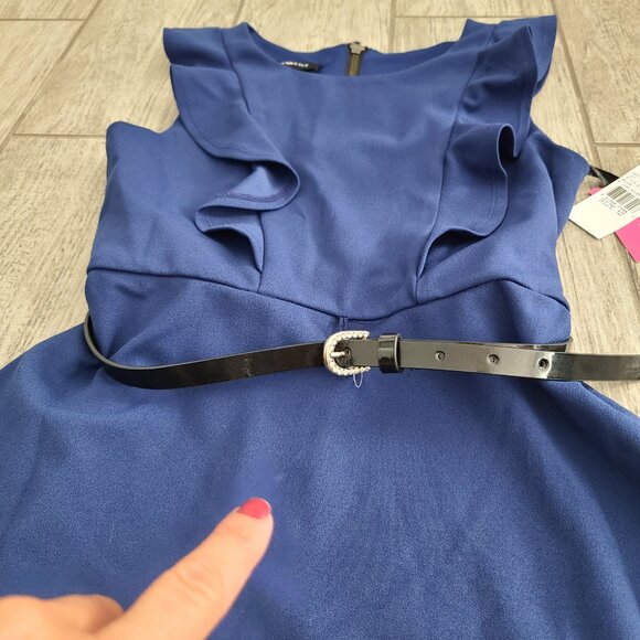 Amy Byer Girls Blue Ruffle Fit & Flare Dress with Belt Size 12 (NWT) - Picture 4 of 10